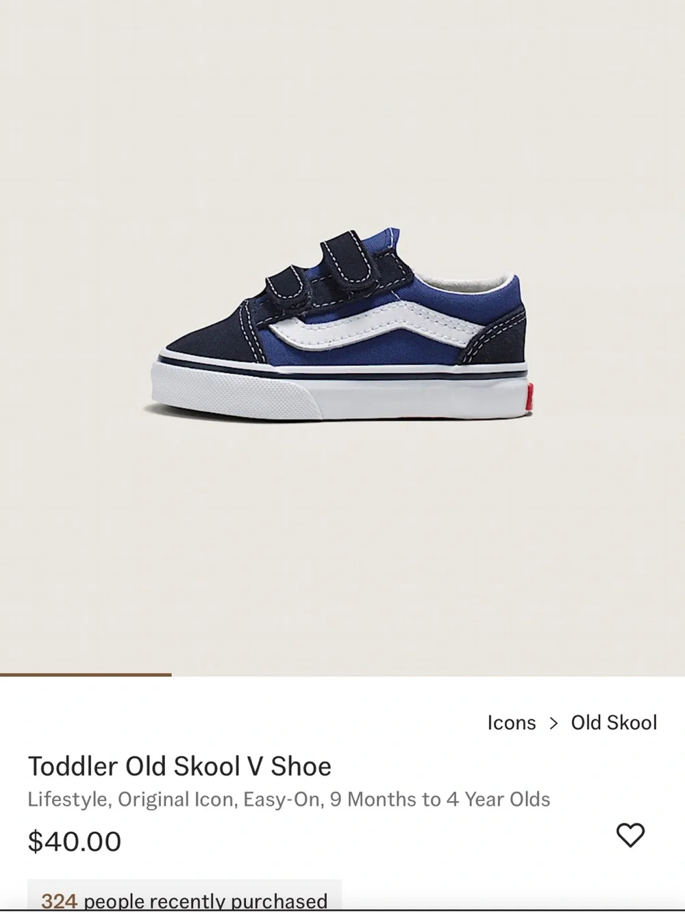 Vans Toddler Old Skool V Sneaker in Navy and White